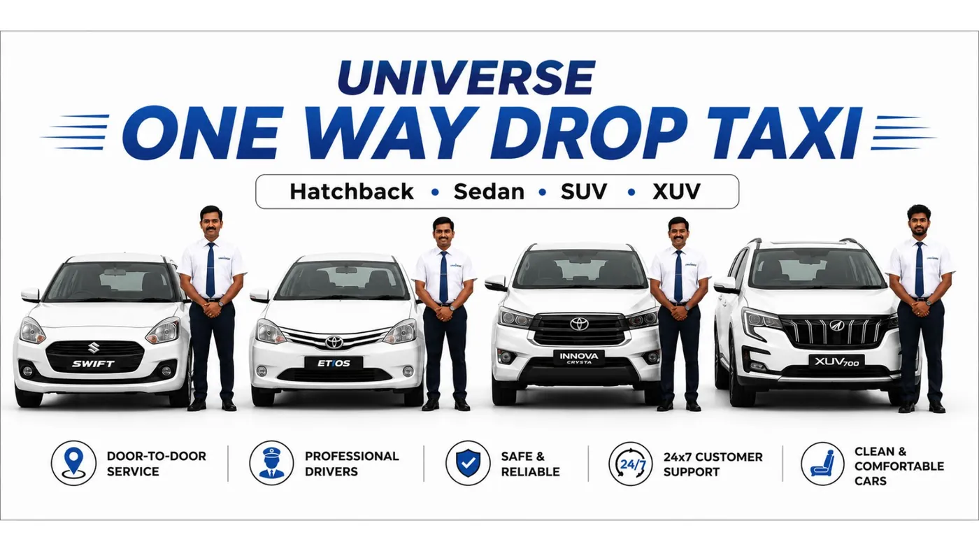 Universe Drop Taxi sedan, SUV and Innova cabs for Chennai